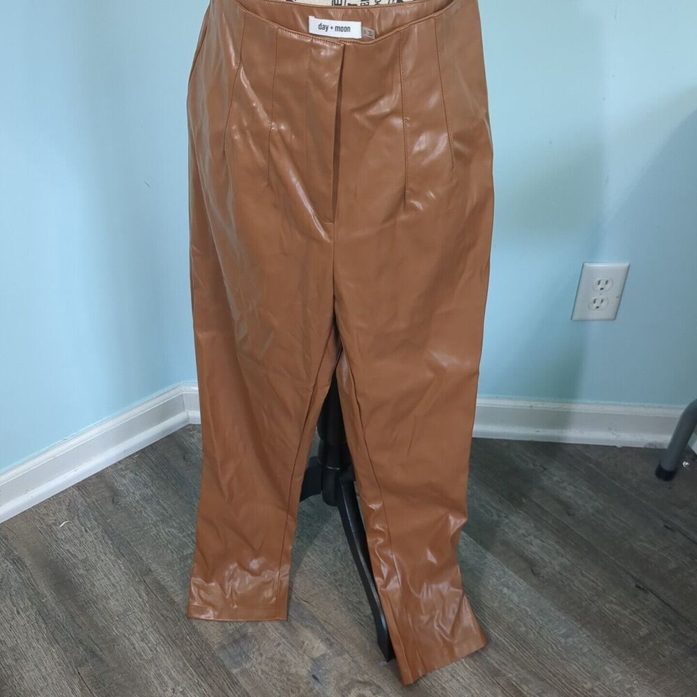 Day + moon faux leather brown pants small Chocolate Brown